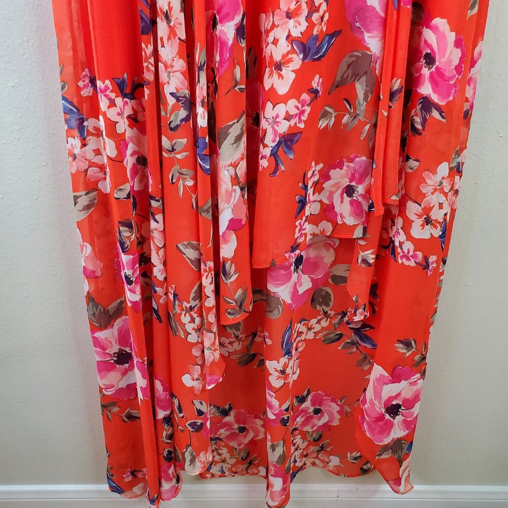 Eliza J Womens Orange Floral High/low Chiffon Petite Maxi Dress 14P - Picture 4 of 10